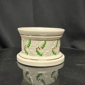 Belleek Ireland Holiday 3.5” Pillar Column Candle Holders Holly